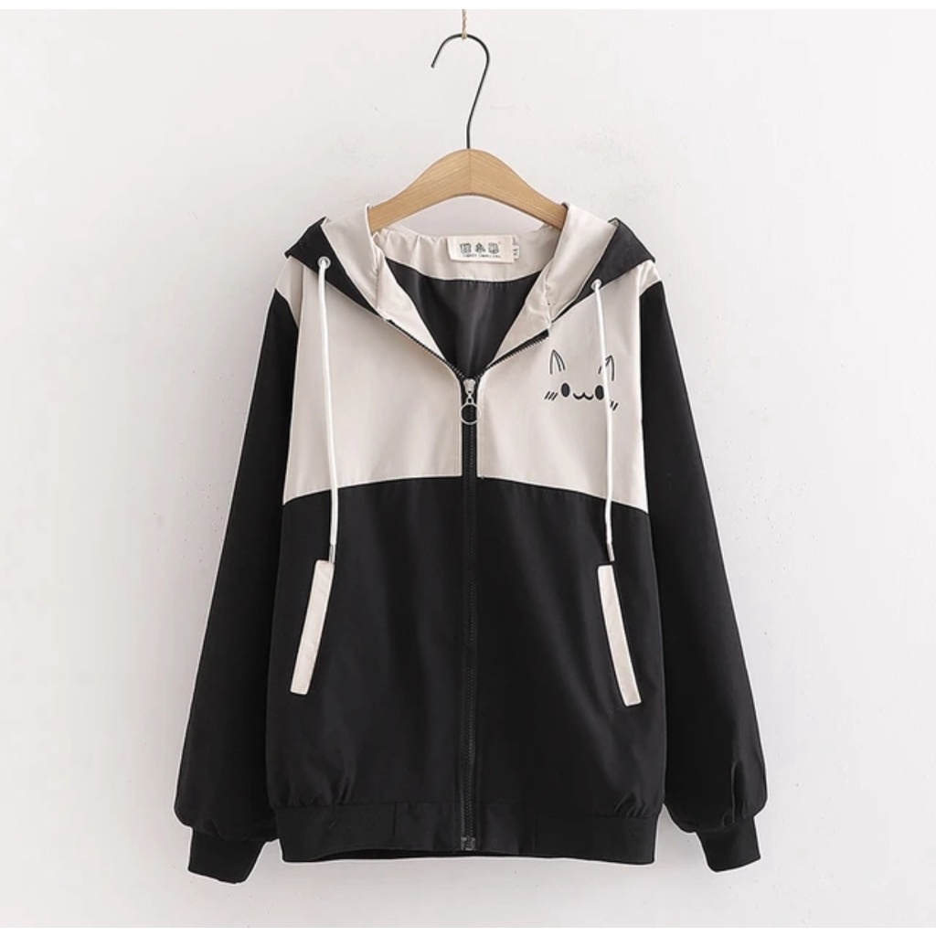 Jacket Wanita MACHIO CAT ZIPPER Sweater Lucu Style Korean Fashion Kekinian OOTD Santai