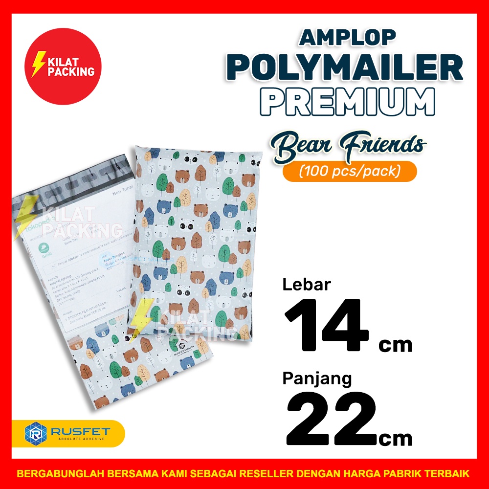 

POLYMAILER MOTIF BERUANG LUCU 14CM X 22CM / AMPLOP PLASTIK PACKING RUSFET PREMIUM TERMURAH - PACK