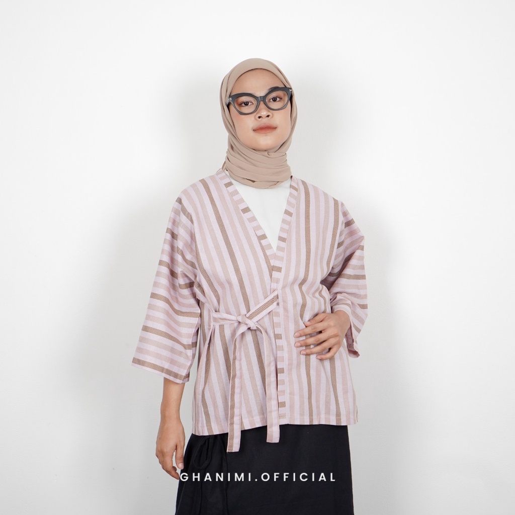 Ghanimi - Kyoto Outer / Outer Kimono Stripe / outer kondangan / outer wanita / Outer garis garis / outer batwing lengan 3/4