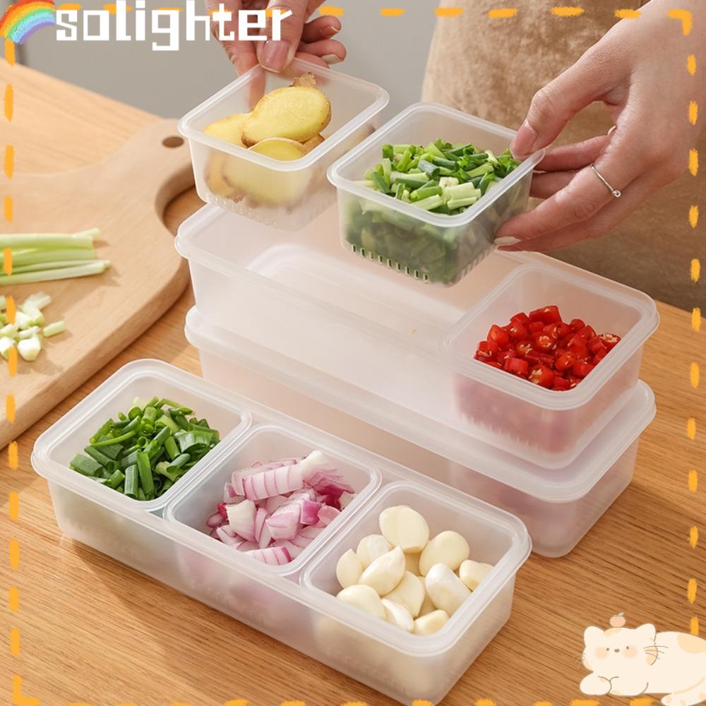 Solighter Garlic Fresh-keeping Box Household Double-layer Three Grids Kitchen Gadget Sealing Kotak Penyimpanan Makanan Kotak Sayur Dengan Penutup