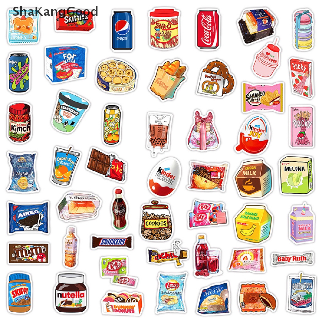 Selip 50Pcs Stiker Kemasan Makanan Minuman Susu Telepon Anti Air Sepeda Dinding Motor Keren Stiker Mobil Untuk Mainan Anak SKK