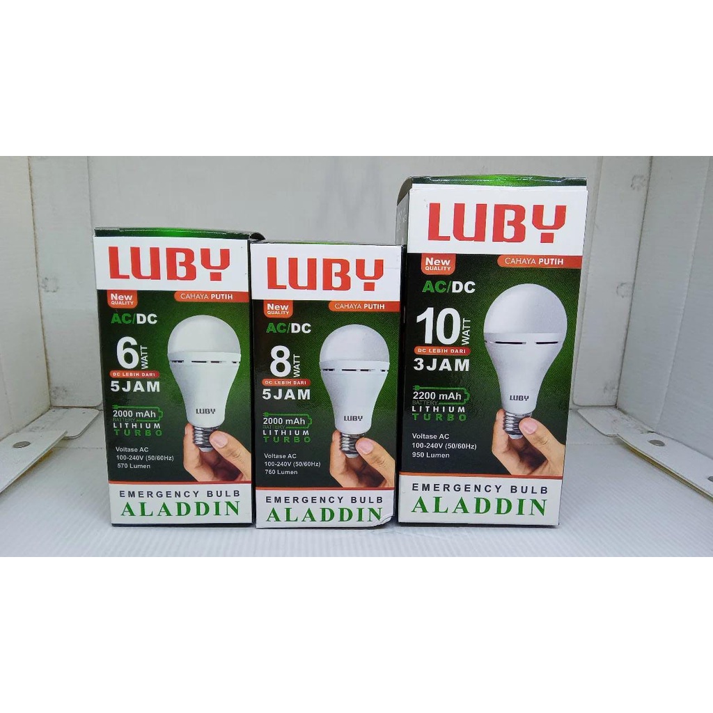 Lampu LED Emergency LUBY Aladdin / Lampu AC DC 6Watt / 6W / 8Watt / 8W / 10Watt / 10W  / 12Watt / 12W / 16Watt / 16W / 20Watt / 20W Cahaya Putih