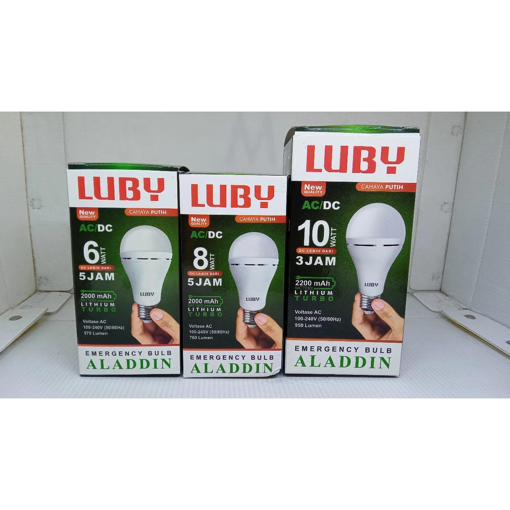 Lampu LED Emergency LUBY Aladdin / Lampu AC DC 6Watt / 6W / 8Watt / 8W / 10Watt / 10W  / 12Watt / 12W / 16Watt / 16WCahaya Putih