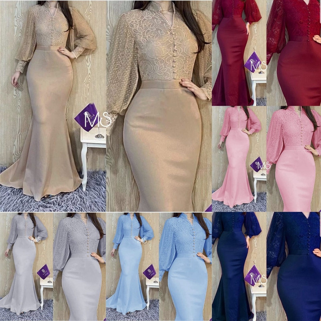 dress pesta terbaru bahan brukat model duyung ALODIA ss