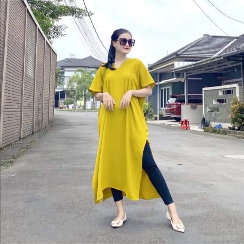 Alody Long Square Panjang Crinkel Airflow Jelita Long Square Vneck Dress Wanita Oversize Ootd Remeja Terbaru