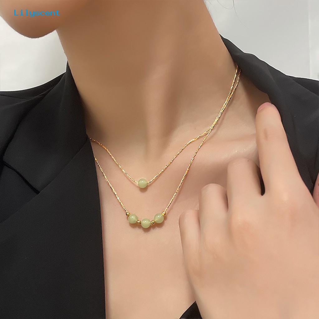 [LS] Rantai Klavikula Vintage Geometris Imitasi Hetian Jade Adjustable Extension Chain Membawa Keberuntungan Hadiah Wanita Manik-Manik Liontin Kalung Pesona Perhiasan Untuk Pacaran