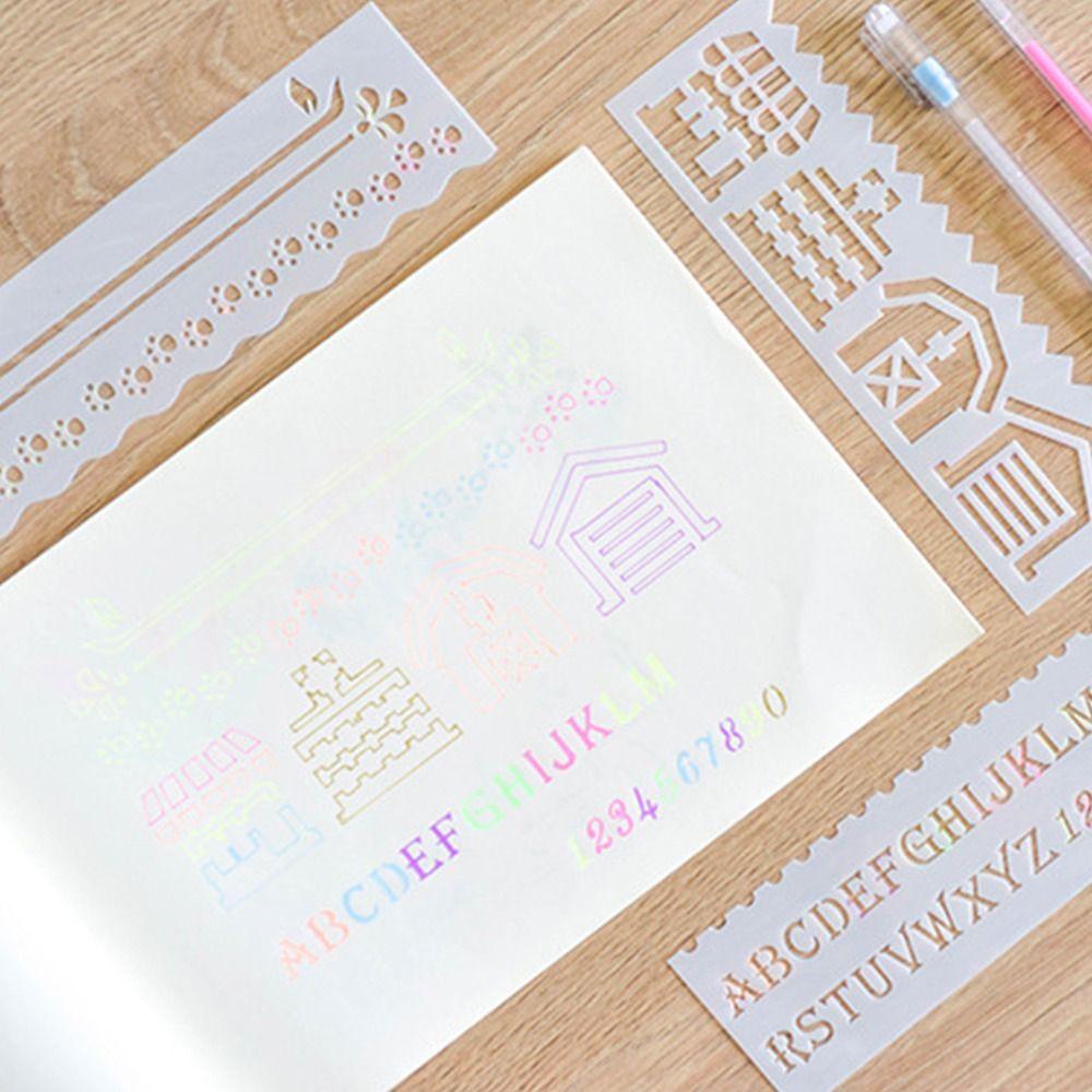 Lanfy Template Gambar 8Pcs/set Copy Siswa Stensil Scrapbooking Album Foto Hand Painted Letter Stencil