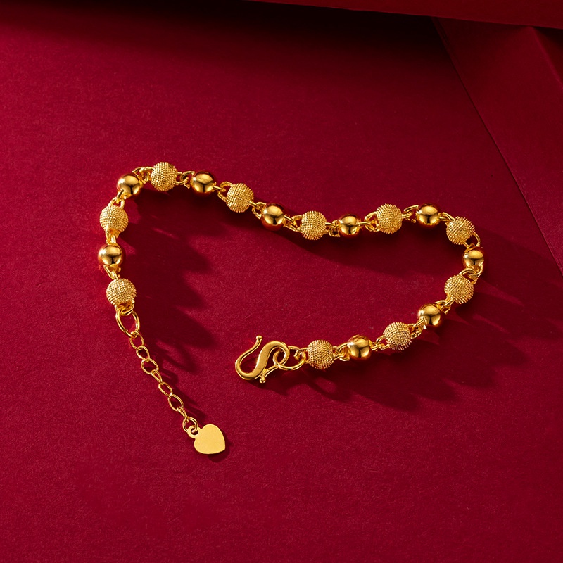 Goldkingdom Perhiasan Fashion 24 K Bangkok Aksesoris Ready Stock Budha Manik-Manik Gelang Tembaga Murni Berlapis Emas Padat Ringan Pasir Beads Gelang Wanita
