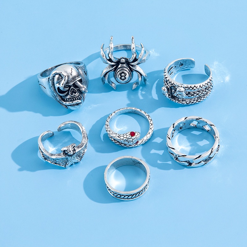 Fashion Hip-hop Retro Punk Cincin Pria Retro Vintage Spider Tua Ular Kelelawar Kerangka Double Headed Snake Ring