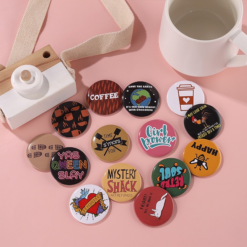 50gaya Tinplate Lapel Pin Coffee Her He Series Bros LOVE Badge Aksesoris Pakaian Hadiah Untuk Teman