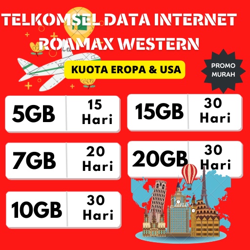 PROMO PAKET DATA LUARNEGERI ROAMING INTERNET ROAMAX TELKOMSEL  EROPA DAN AMERIKA SERIKAT