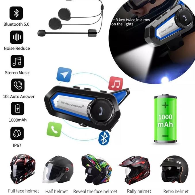 BT31 Headset Bluetooth Helm Motor Earphone Nirkabel Tahan Air Mikrofon