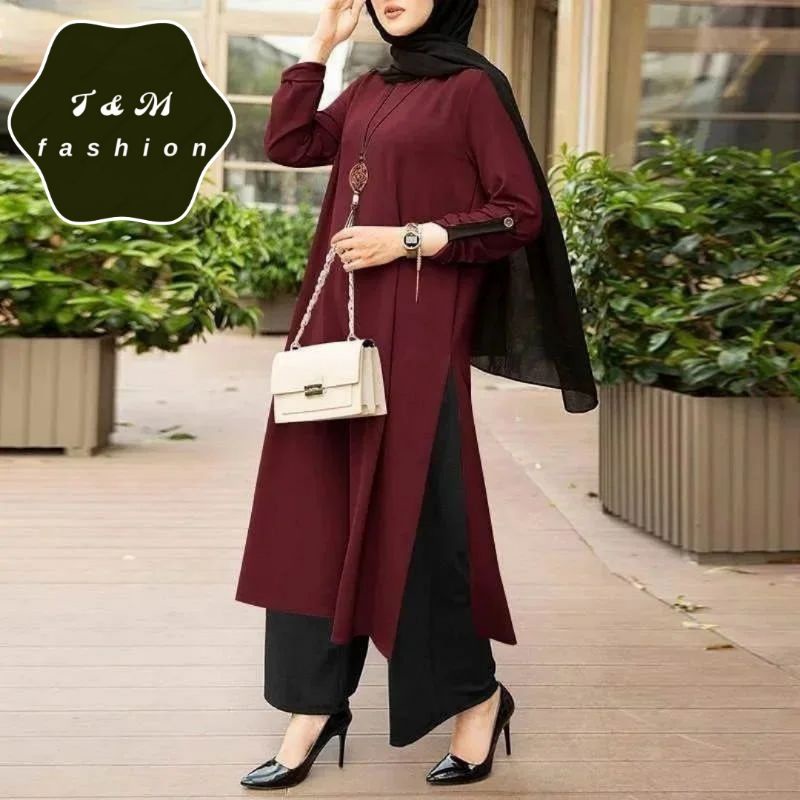 T &amp; M Fashion~Tunik Crinkle Wanita Remaja Viral Terbaru 2023 Trend &amp; Modren Baju Wanita Muslim Kekinian LOBO Plain Long Tunik Super Adem