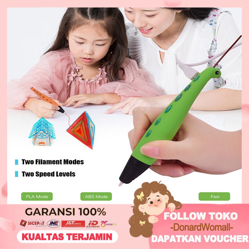 Pena 3D Murah Drawing Lukis Pen Printer 3D Mini Bentuk Dinosaurus Bahan ABS + Filamen PLA