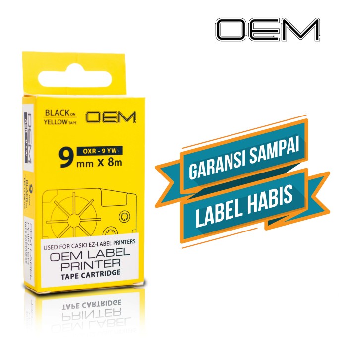 

[[JNT COD]] OEM TAPE EZ LABEL CASIO 9MM BLACK INK YELLOW (OXR-9YW)