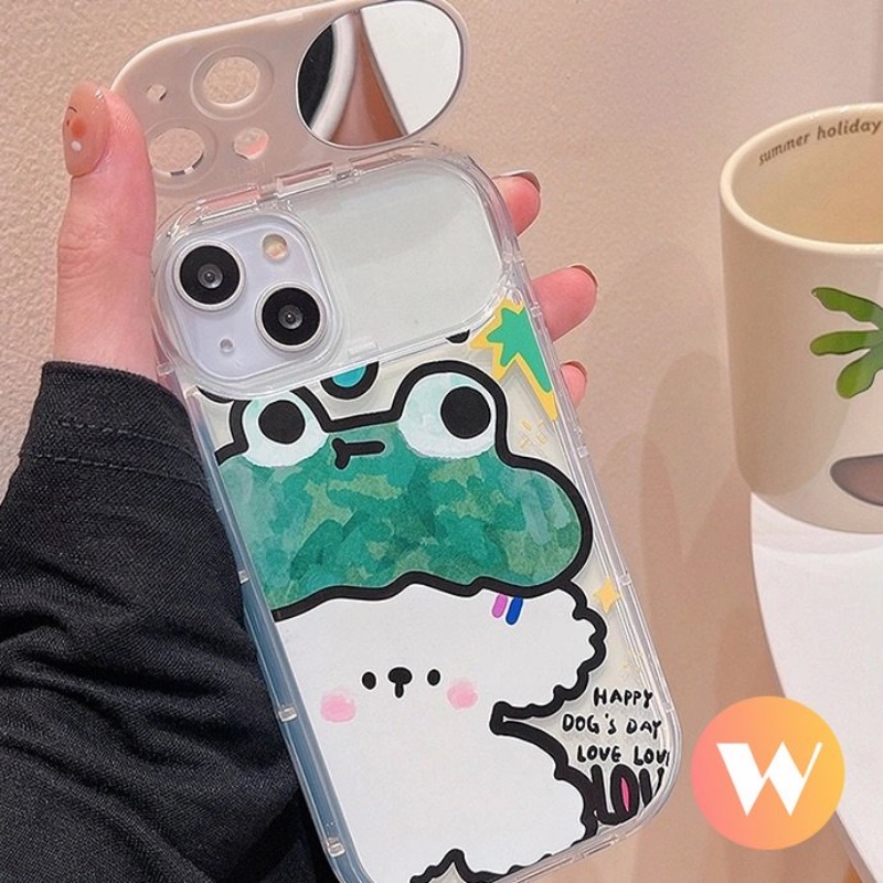 Kelinci Lucu Flip Make Up Mirror Case Kompatibel Untuk IPhone 11 Pro Max 7Plus 87 Plus XR X 13 11 12 14 Pro Max XS Max SE 2020 Graffiti Kartun Hewan Kodok Anjing Lembut Kembali Cove