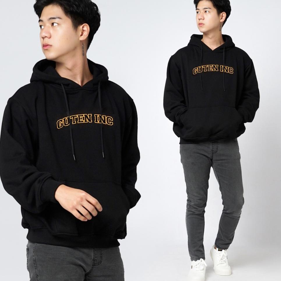Langsung Atc Guteninc - Sweater Hitam Bordir Pria OG College Black Gold Hoodie