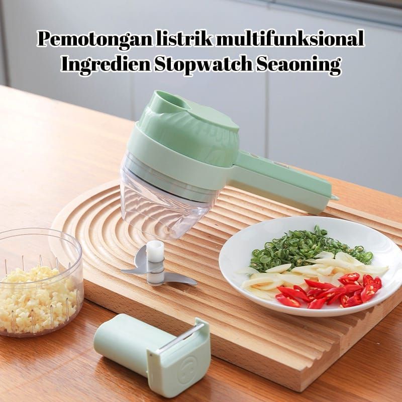 Food Chopper electrik 4in1 alat pemotong sayuran bawang-bawangan serbaguna