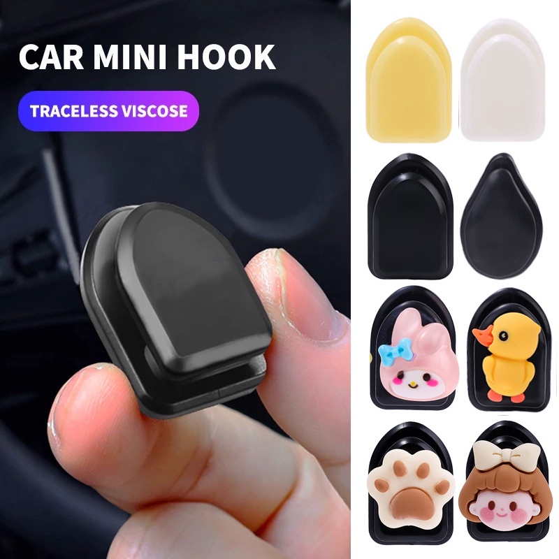 [Featured] Car Space Saving Seamless Organizer Holder Auto Dashboard Self-Adhesive Seamless Rack Hanger Mini Car Hook Creative Cartoon USB Cable Key Wall Hanging Storage Hook