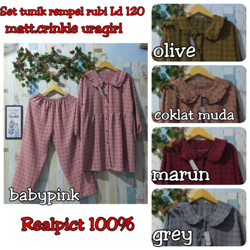 LD 120 SETELAN TUNIK RUBIAH JUMBO/SETCEL URAGIRI JUMBO/ONESET TUNIK JUMBO/SETCEL CRINKLE AIRFLOW JUM