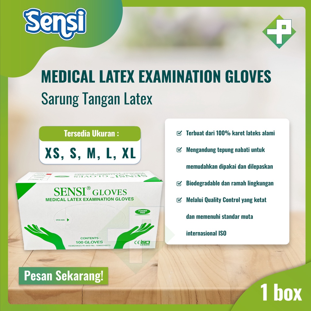 Sarung Tangan Sensi Latex Powder Free / Sensi Gloves Medical Latex Powder Free/ Handscoon Medis Sensi isi 100's