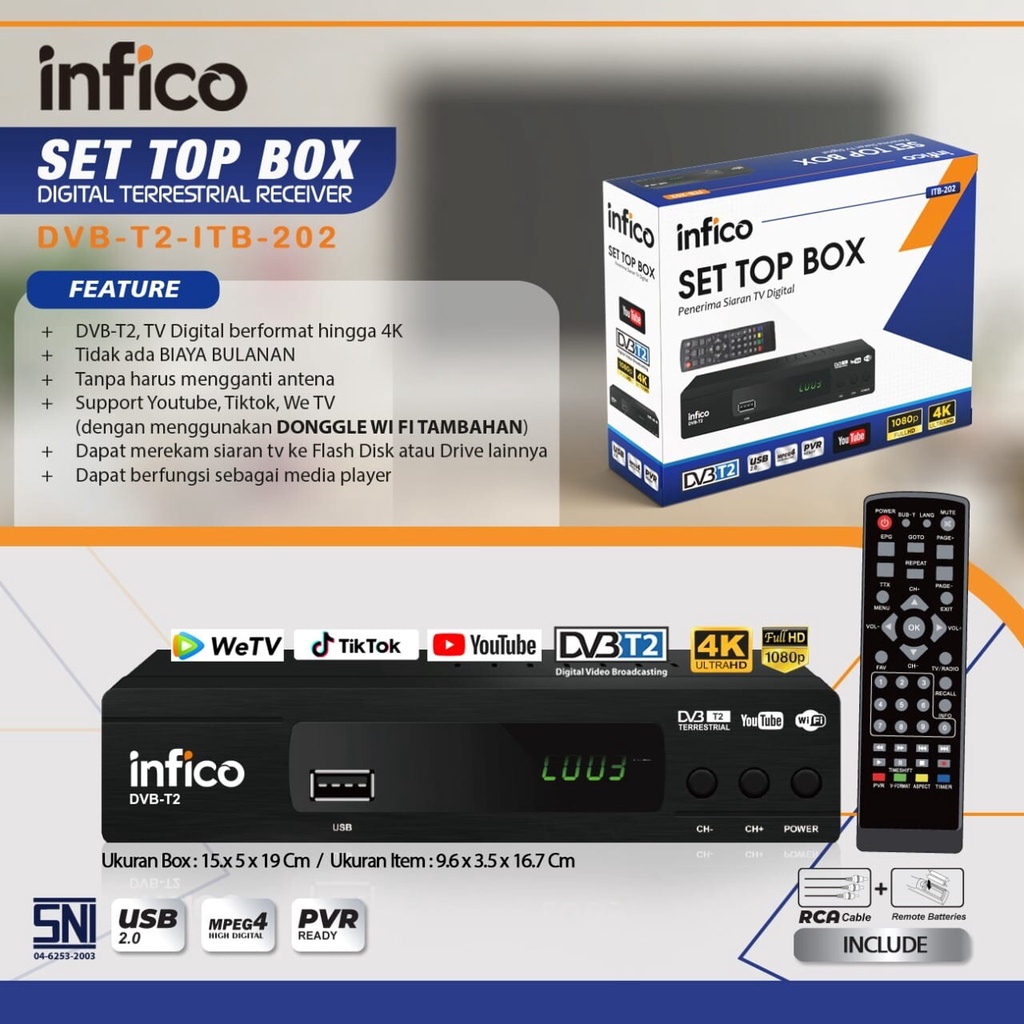 Set Top Box Tv Digital Infico DVB T2 HD EWS / set top box dvb t2 / set box tv digital / box tv digital / set top box tv tabung / stb dvb t2