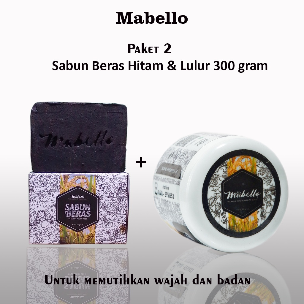 Paket 2 Mabelo Lulur rempah hitam 300 gram dan sabun beras hitam mabello bedda lotong original BPOM