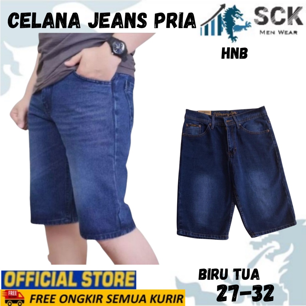 Celana Pendek Pria HNB Jeans Model Reguler Standar Polos size 27-38 JUMBO - sckmenwear GROSIR