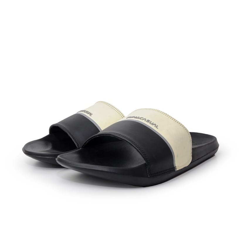 Sun Casual - Vol 3 White / Black | Slippers Slide | Sandal Pria | Sandal Wanita | Sandal Unisex