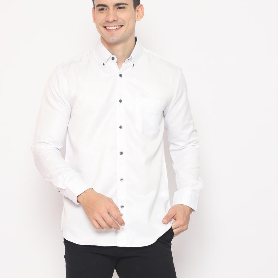 ◊ Platini Kemeja Putih Pria Polos Lengan Panjang Polyester Putih  ➯