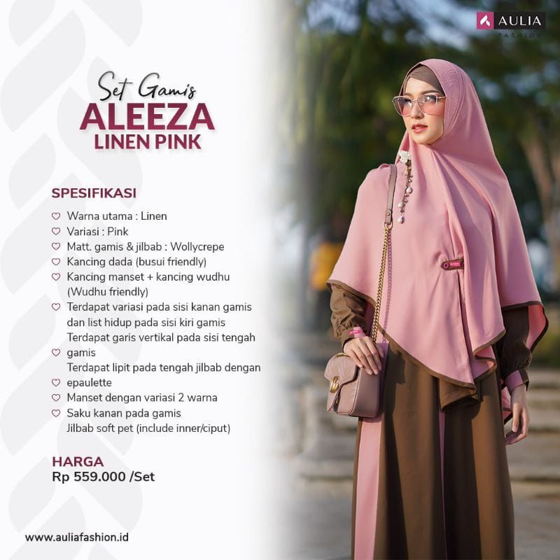 SET GAMIS ALEEZA LINEN PINK by AULIA FASHION/GAMIS SET JILBAB SYARI