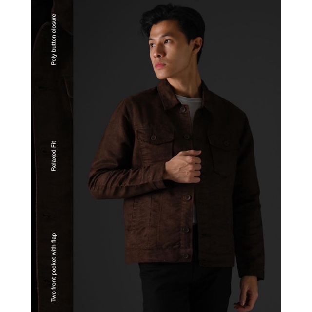 Suede Trucker Jacket by Heymale Dark Brown XL