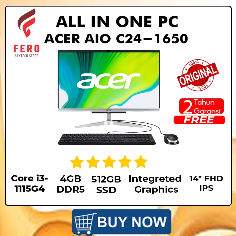 ALL IN ONE PC ACER ASPIRE C24 1650 DQ BFTSN 004 I3 1115G4 RAM 4GB SSD 512GB WINDOWS 11 HOME GREY
