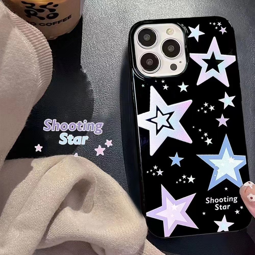 IPHONE Ins Ungu Kedip Bintang Lima Cocok Untuk Iphone14 14pro 14plus 13 13mini 13pro 13prm iPhone12 7Plus 8Plus Xr XS 13 12mini Pro Max Empat Sudut Casing Ponsel Tahan Guncangan