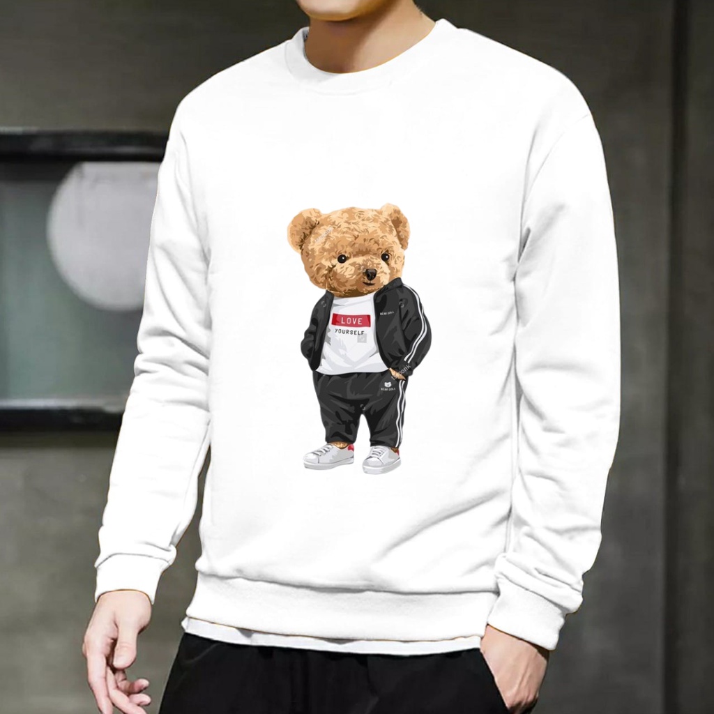 Baju lengan panjang pria teddy bear love yourself / kaos distro keren model sweater trendy dan kekinian