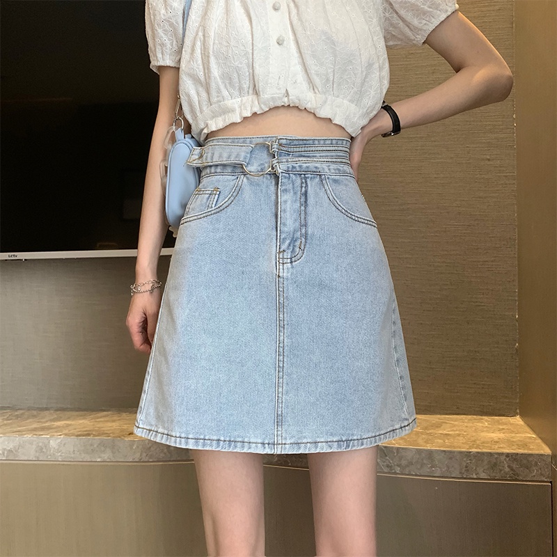 Korea Highwaist A-Line Pendek Rok Jeans Wanita kekinian