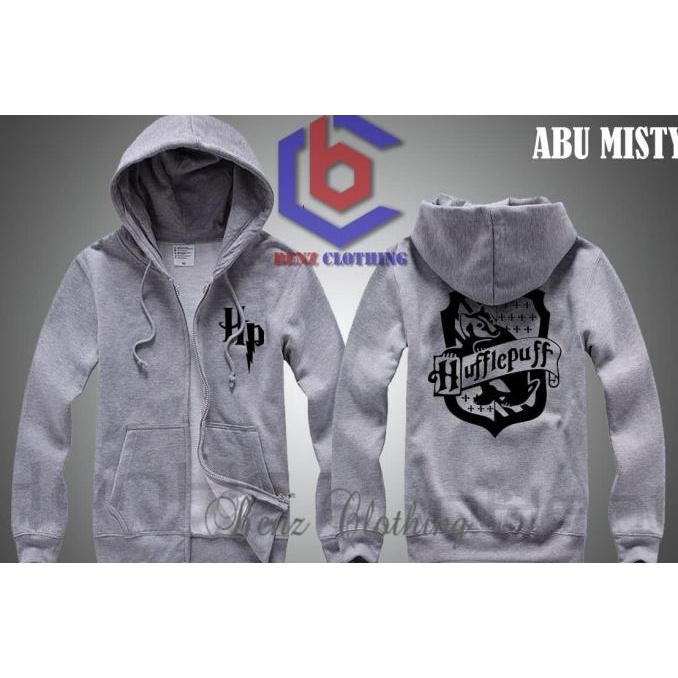 Jaket Hoodie Sweater Harry Potter Hufflepuff Outerwear Pria Wanita Zipper Resleting Depan Polos Sabl