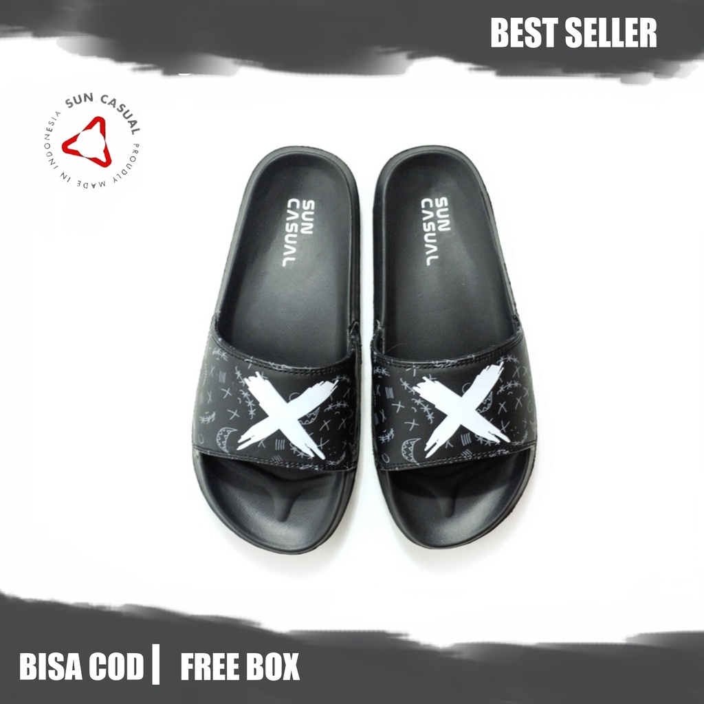 Sun Casual - Patrol Black / White | Slippers Slide | Sandal Pria | Sandal Wanita | Sandal Unisex