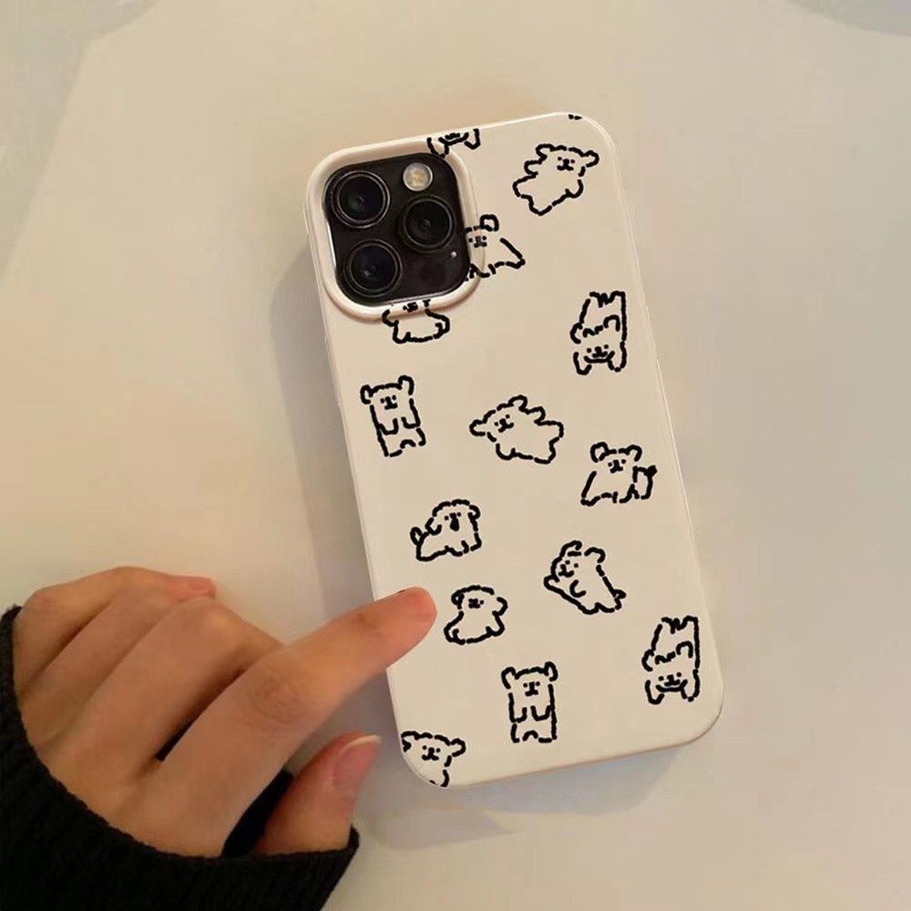 Ins Black Line Graffiti Dog Cocok Untuk Iphone14 14pro 14plus 13 13pro 13prm iPhone 11 7Plus 8Plus Xr XS 13 12 Pro Max Empat Sudut Casing Ponsel Tahan Guncangan