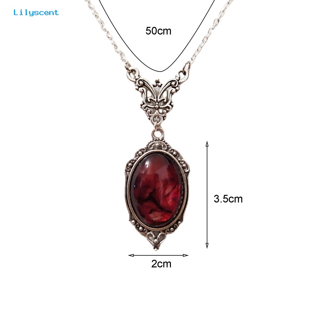 [LS] Liontin Kalung Elegan Oval Desain Vintage Indah Merah Kuarsa Pesona Kalung Kupu-Kupu Kalung Pakaian Sehari-Hari