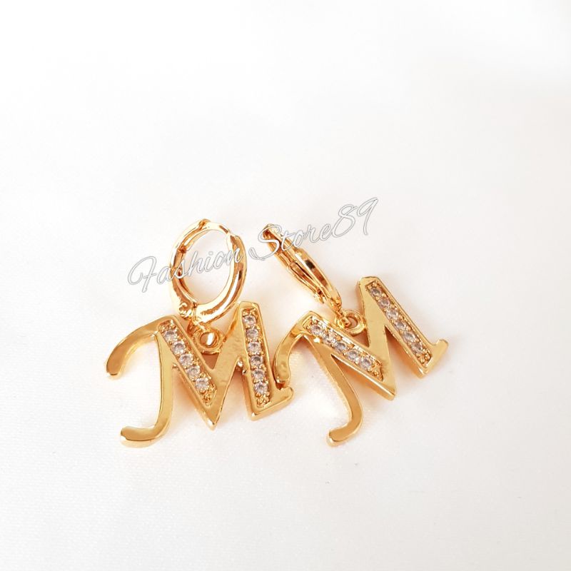 Anting Inisial Perhiasan Lapis Emas Anting Huruf Alphabet Dewasa