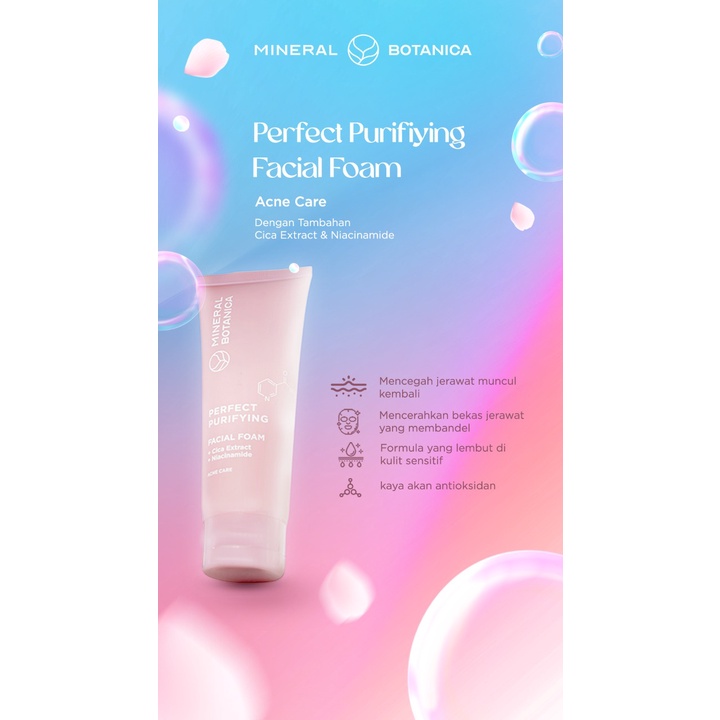 mineral botanica acne perfect purifying foam +cica extract +niacinamide 100gr TUBE (pink)
