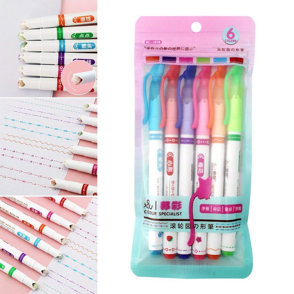 Nanas 6Pcs Curve Stabilo Pen Art Stationery Graffiti Curve Line Berbentuk Bunga Konstelasi Stabilo Banyak Bentuk