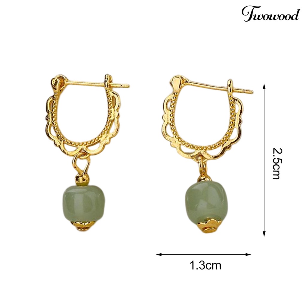 Twowood 1Pc Menjuntai Anting Gaya Cina Warna Emas Elegan Peri Hadiah Hypoallergenic Retro Faux Hetian Jade Drop Earring Perhiasan Aksesoris