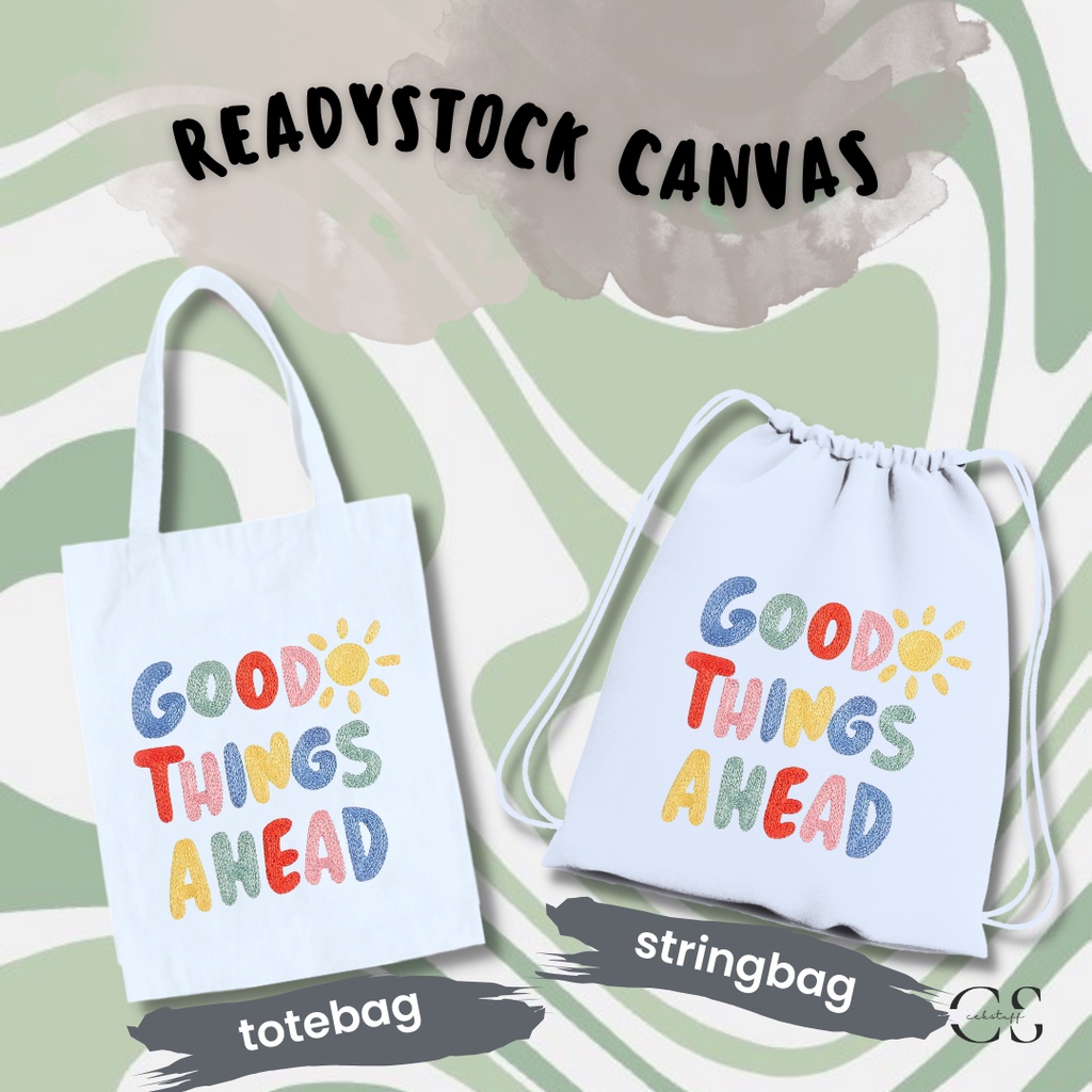 (30x40) TOTEBAG KANVAS &amp; STRING BAG GOOD THINGS / TAS SERUT SATUAN / TOTEBAG KANVAS AESTHETIC MURAH / TOTEBAG KULIAH MOTIF / TAS SEKOLAH / TAS RANSEL AESTHETIC / STRINGBAG AESTHETIC / STRINGBAG SEKOLAH / TAS GENDONG SERUT