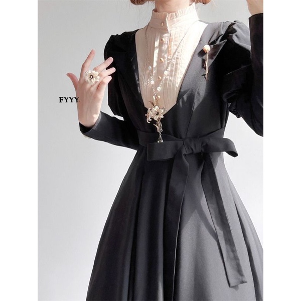 [MikanHiro Store] Lolita Gothic Big Size store black linen retro cla series six-piece lolita dress looks thin and long