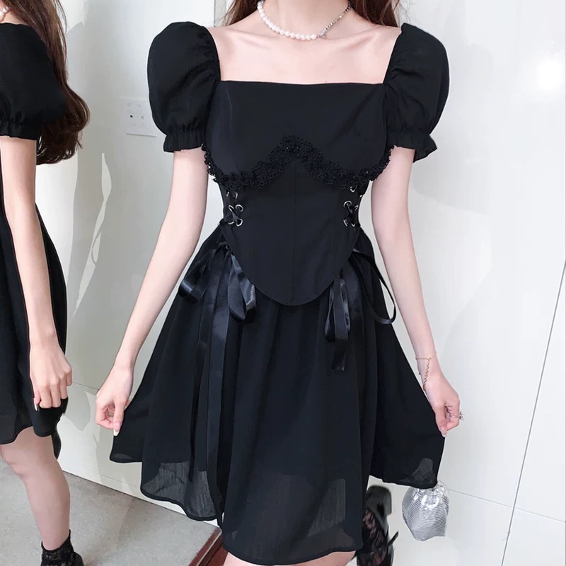 ALUNA GOTHIC STYLE DRESS little black dress 2022 casual korean