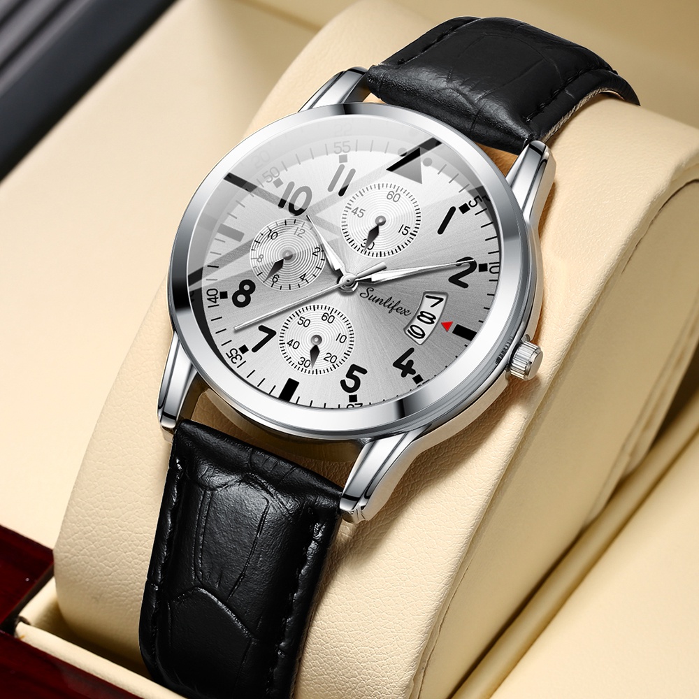 Sunlifex Jam Tangan Pria 7004 Original Anti Air Kuarsa Tali Kulit Jam Tangan Cowok-6