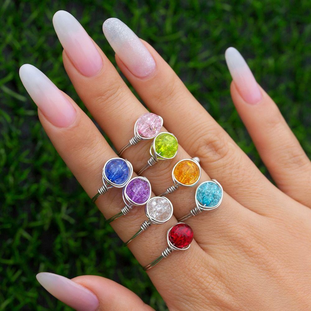 Mxbeauty Wanita Cincin Halus Vintage Manik Akrilik Retak Niche Desain Hadiah Gadis Sederhana Gaya Korea Ring