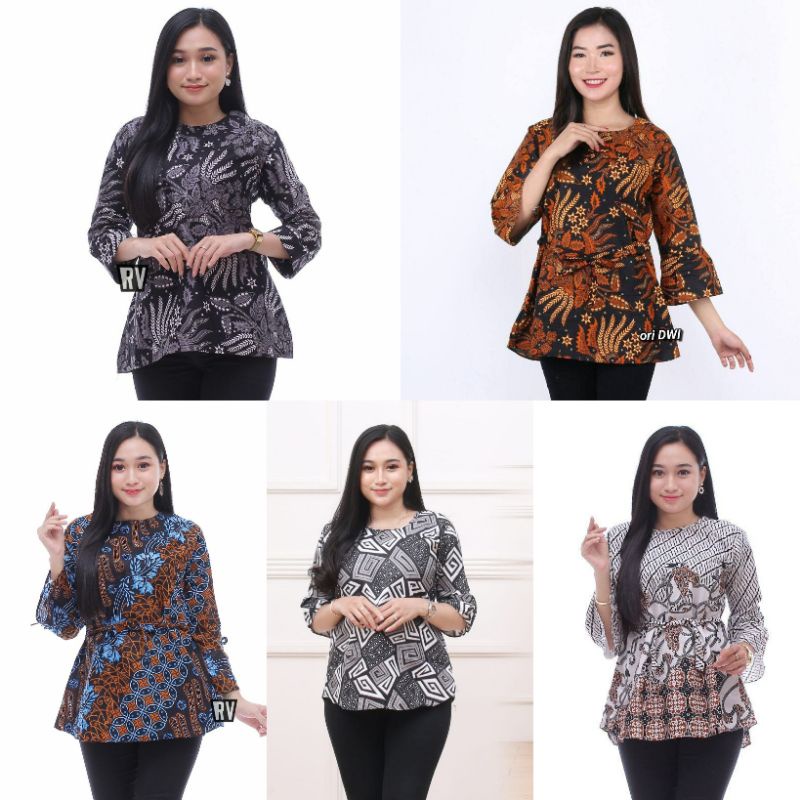 Blouse Batik Wanita Atasan Modern Lengan Panjang Motif Tenun